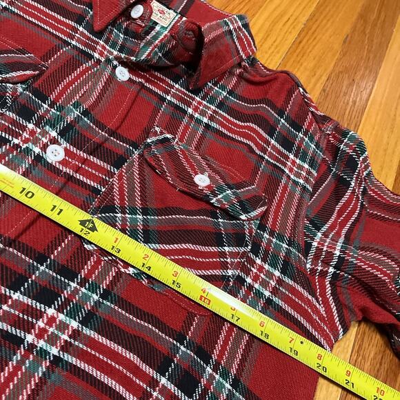 Sugar Cane Japan Button Down Flannel Shirt Red Soft Twill Check Plaid Sz Large - Picture 11 of 12